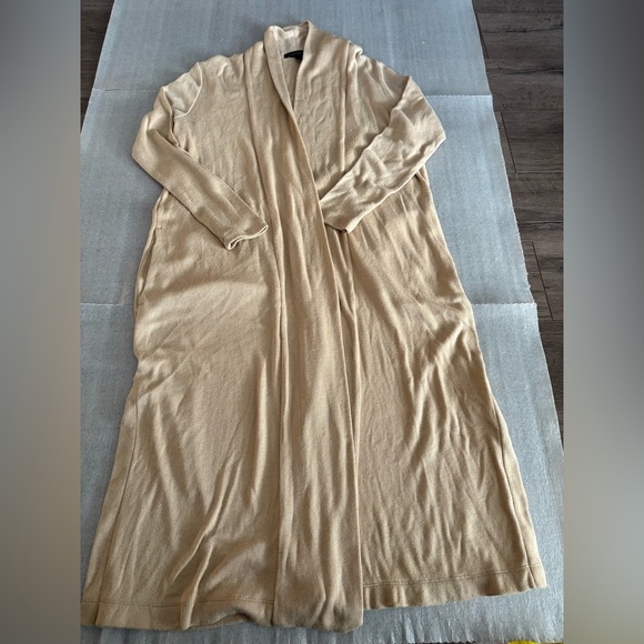 Banana Republic Light Tan EXTRA LONG RIBBED DUSTER Knit Cardigan Rayon Nylon - Picture 3 of 11